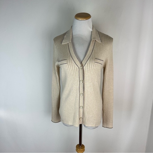 J. McLaughlin Lane Wool Collared Cardigan Sweater Cream Size M - Picture 3 of 6